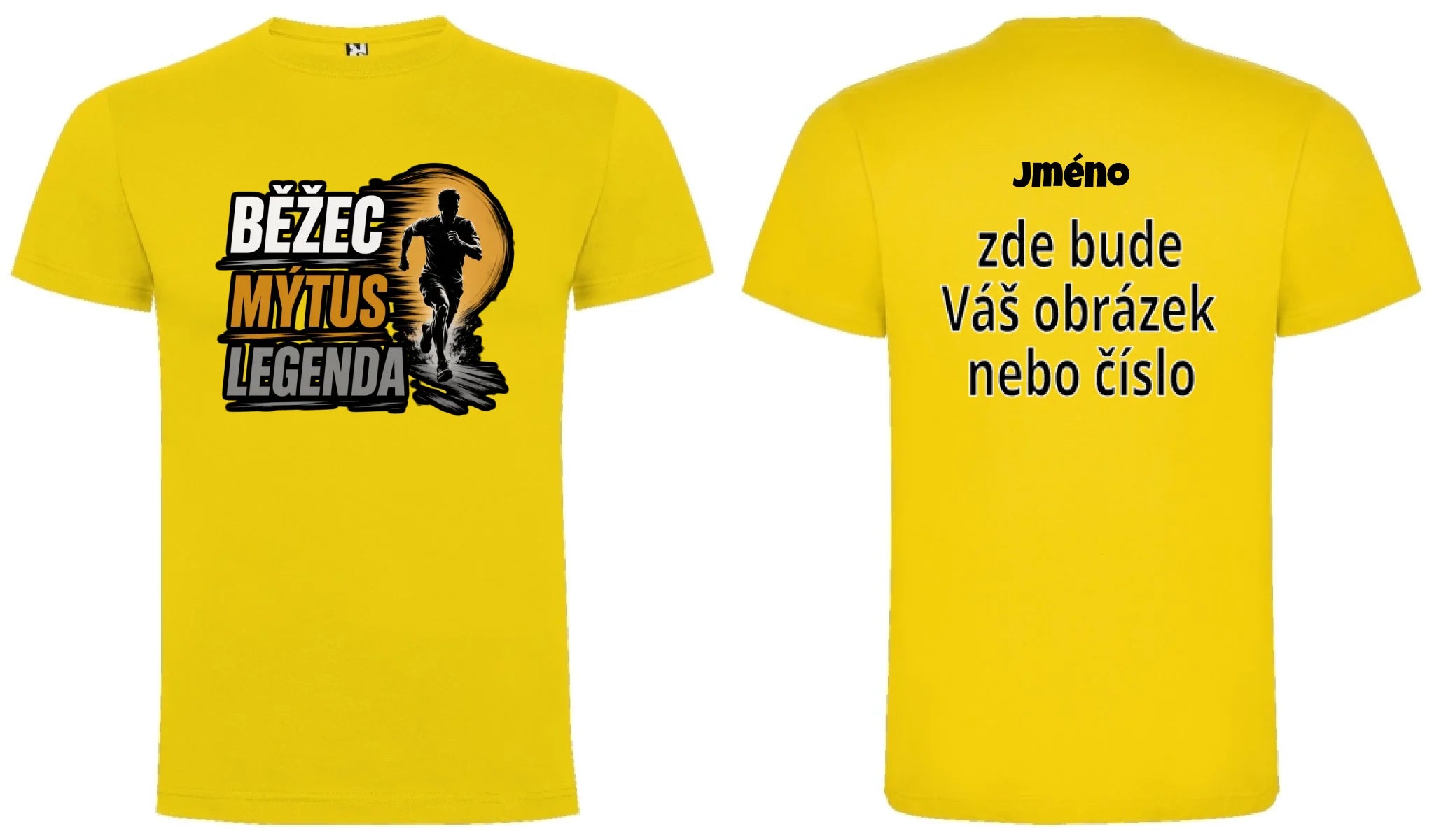 PÁNSKÉ TRIČKO BĚŽEC MÝTUS LEGENDA s možností dotisku jména, čísla, obrázku motiv dopředu a na záda vlastní potisk Žlutá