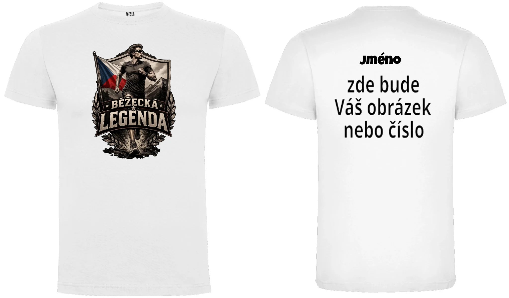 PÁNSKÉ TRIČKO BĚŽECKÁ LEGENDA s možností dotisku jména, čísla, obrázku motiv dopředu a na záda vlastní potisk Bílá