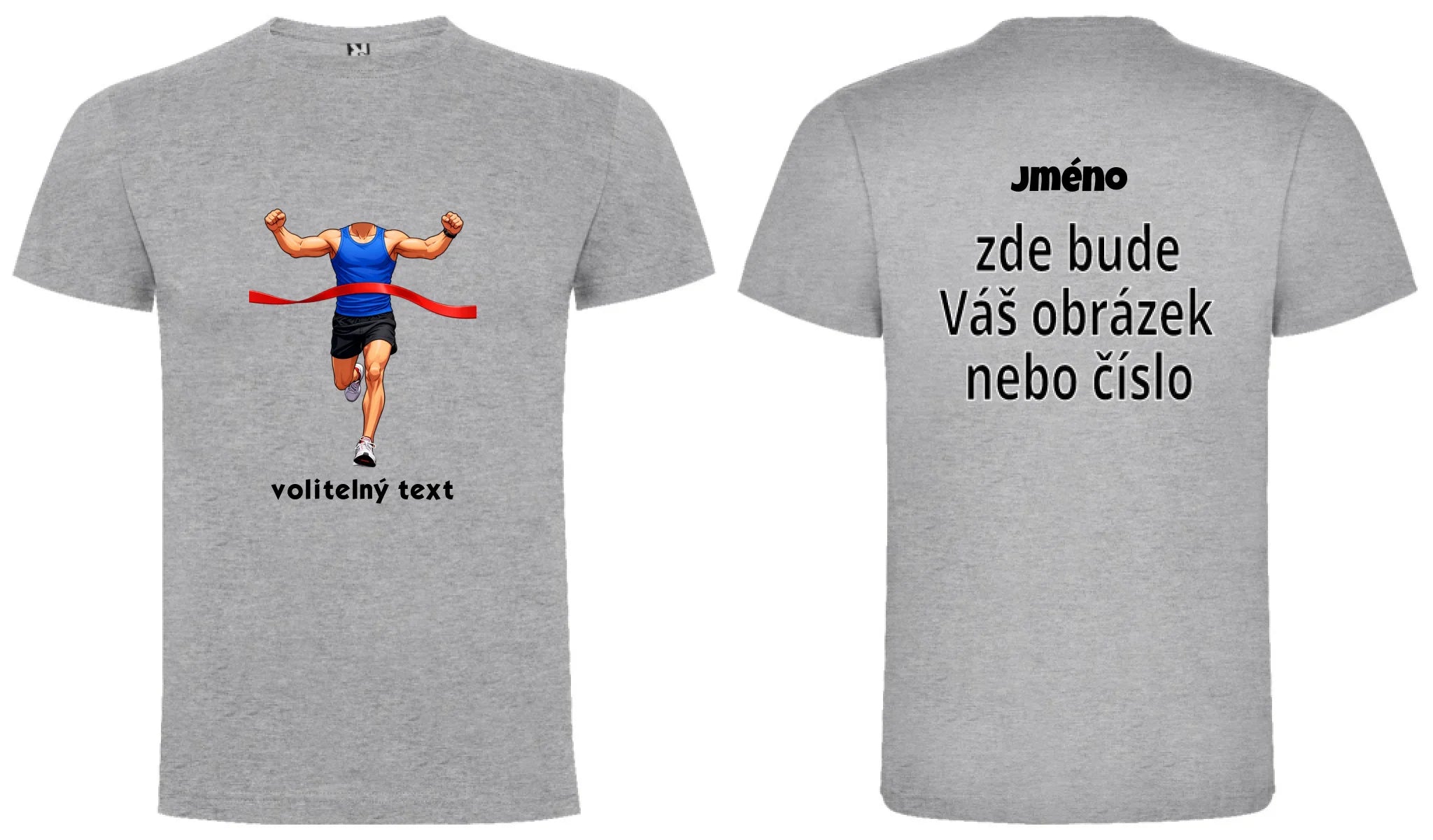 PÁNSKÉ TRIČKO BĚH s vlastní fotkou a s možností dotisku jména, čísla, obrázku motiv dopředu a na záda vlastní potisk Melír
