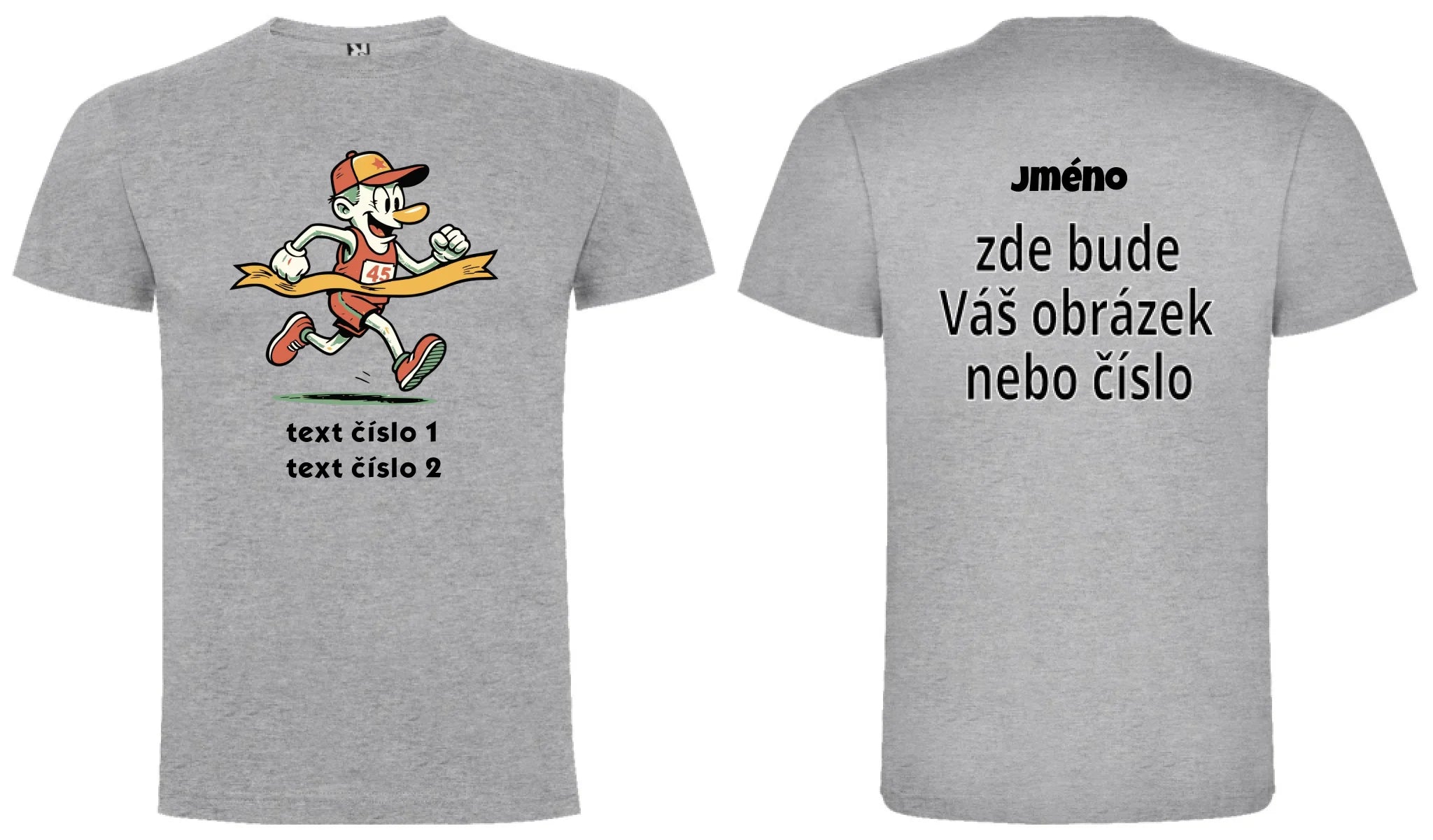 PÁNSKÉ TRIČKO BĚH výběr z 10+ obrázků, možnost doplnit vlastní texty motiv dopředu a na záda vlastní potisk Melír