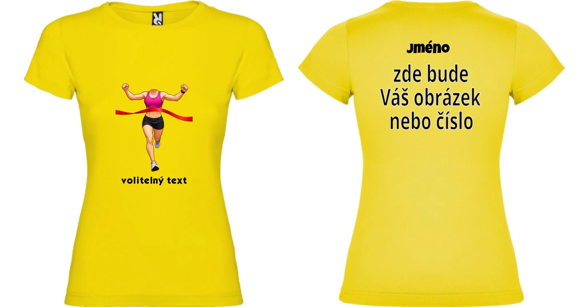 DÁMSKÉ TRIČKO BĚH s vlastní fotkou a s možností dotisku jména, čísla, obrázku motiv dopředu a na záda vlastní potisk Žlutá