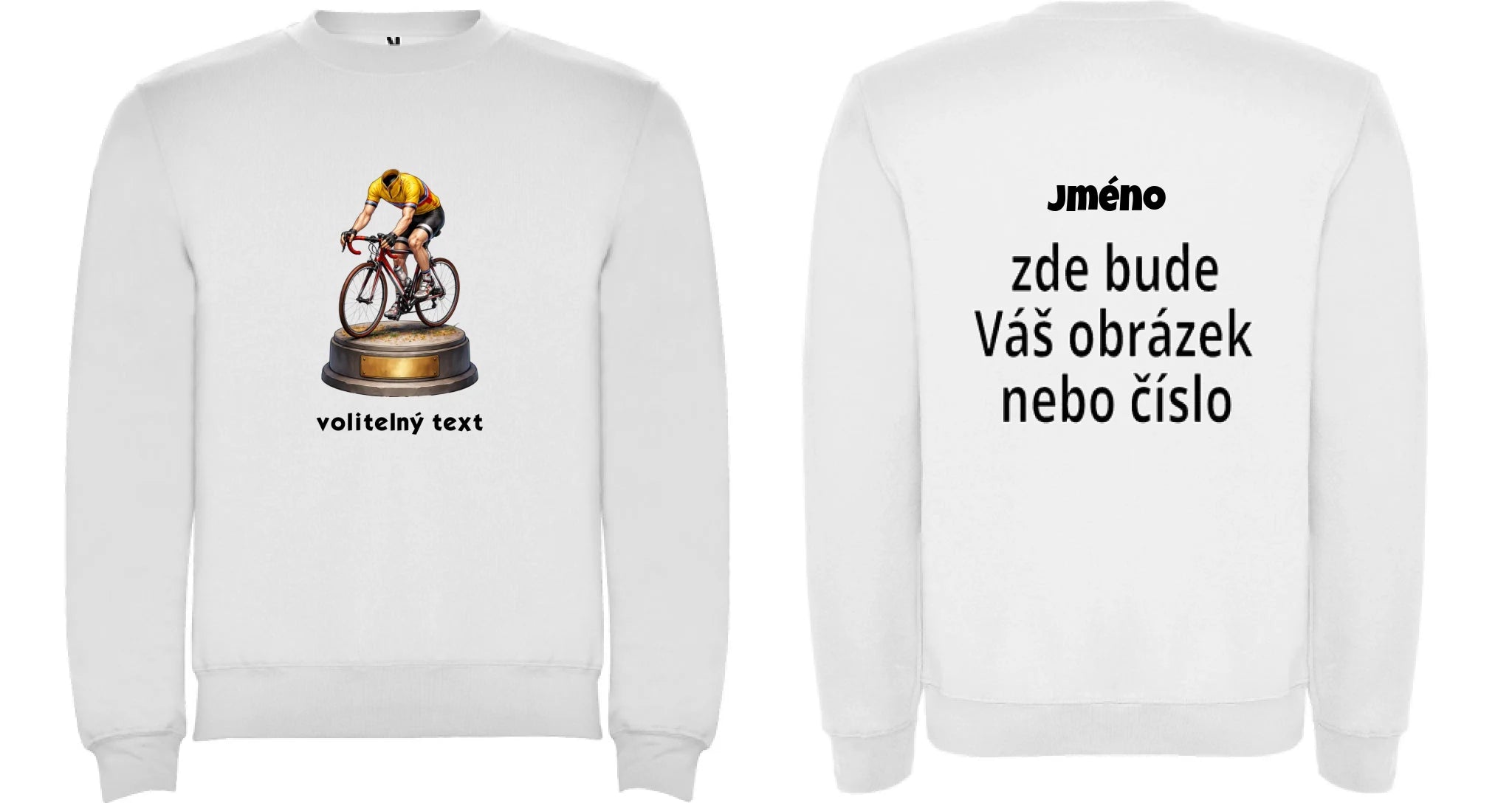 MIKINA BEZ KAPUCE UNISEX s motivem KOLO, PLAVÁNÍ s vlastní fotkou motiv dopředu a na záda vlastní potisk Bílá