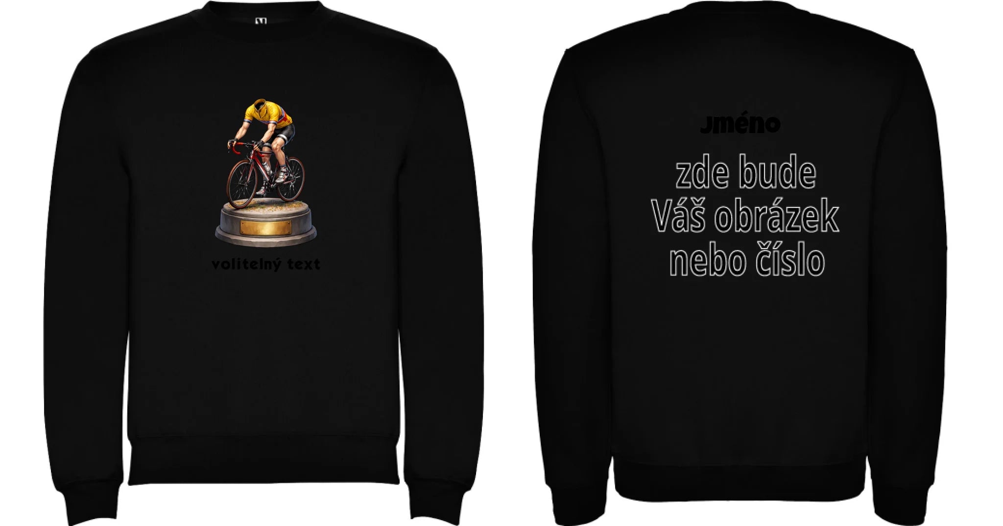 MIKINA BEZ KAPUCE UNISEX s motivem KOLO, PLAVÁNÍ s vlastní fotkou motiv dopředu a na záda vlastní potisk Černá