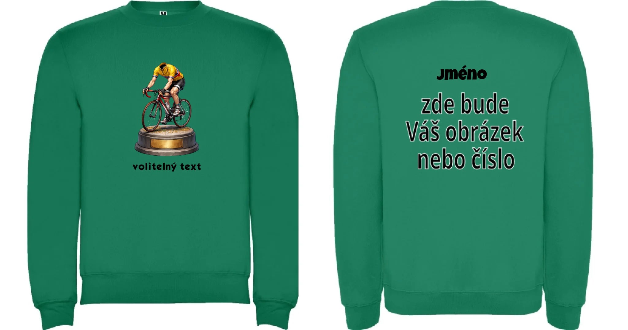 MIKINA BEZ KAPUCE UNISEX s motivem KOLO, PLAVÁNÍ s vlastní fotkou motiv dopředu a na záda vlastní potisk Sytě zelená