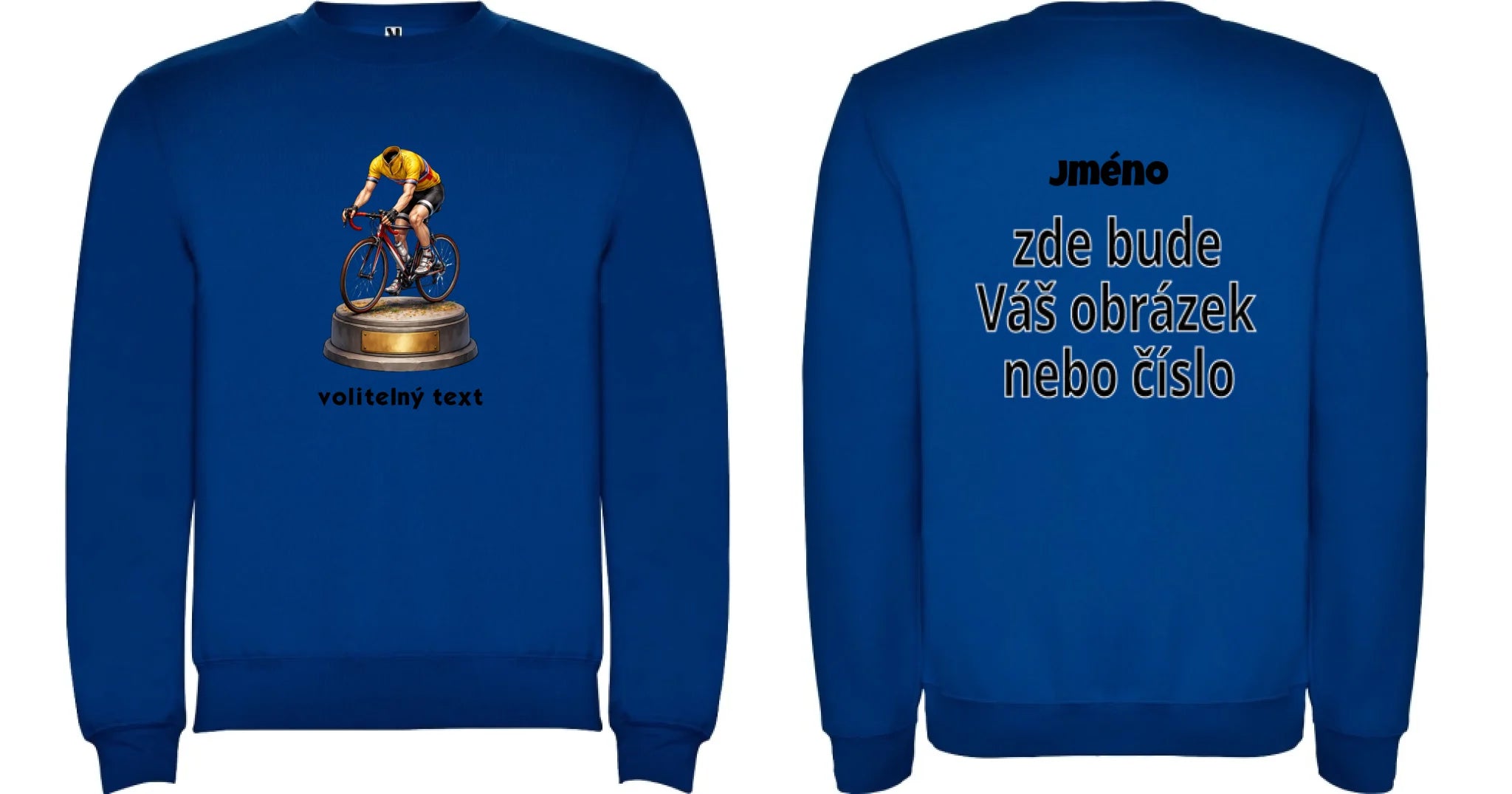 MIKINA BEZ KAPUCE UNISEX s motivem KOLO, PLAVÁNÍ s vlastní fotkou motiv dopředu a na záda vlastní potisk Modrá