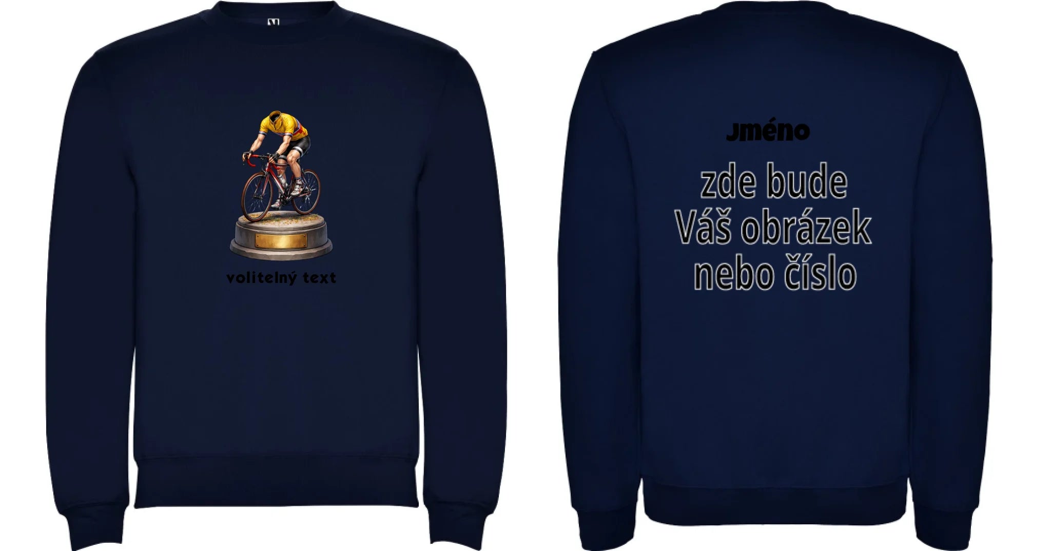 MIKINA BEZ KAPUCE UNISEX s motivem KOLO, PLAVÁNÍ s vlastní fotkou motiv dopředu a na záda vlastní potisk Námořnická modrá