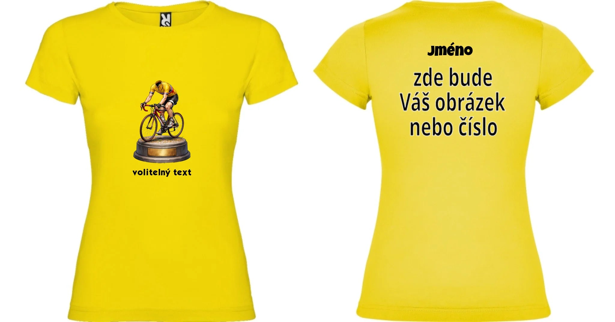 DÁMSKÉ TRIČKO s motivem KOLO, PLAVÁNÍ (s vlastní fotkou) motiv dopředu a na záda vlastní potisk Žlutá