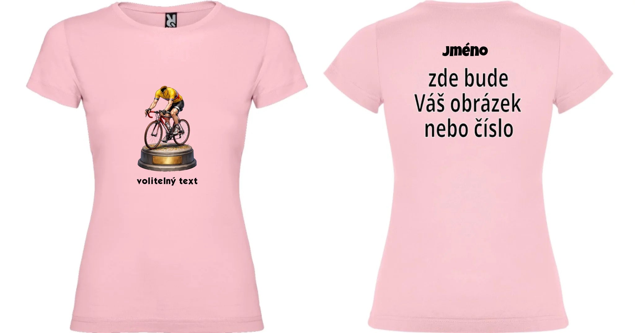 DÁMSKÉ TRIČKO s motivem KOLO, PLAVÁNÍ (s vlastní fotkou) motiv dopředu a na záda vlastní potisk Světle růžová