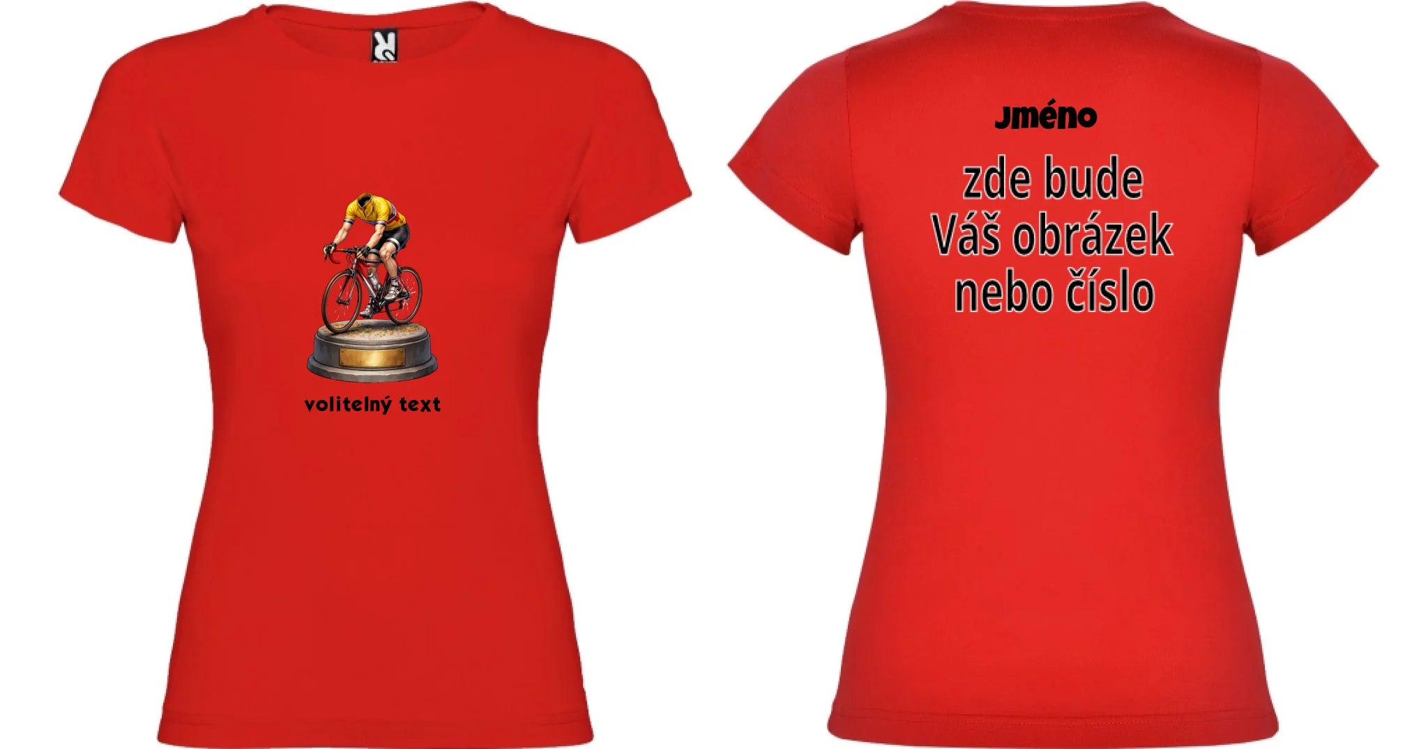 DÁMSKÉ TRIČKO s motivem KOLO, PLAVÁNÍ (s vlastní fotkou) motiv dopředu a na záda vlastní potisk Červená