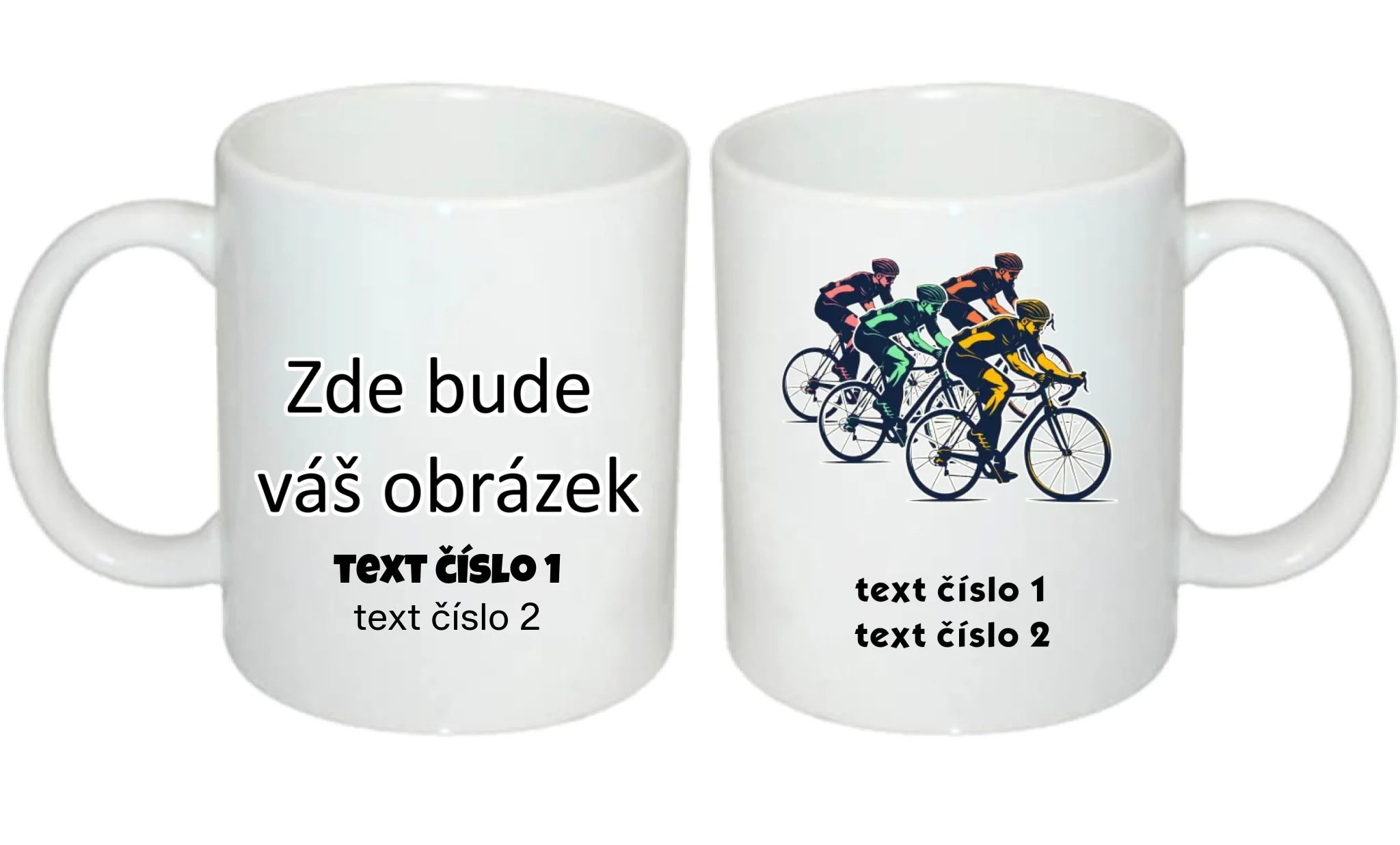 HRNÍČEK s motivem KOLO, PLAVÁNÍ (výběr z 25+ obrázků, možnost doplnit vlastní texty) oboustranný potisk hrníček Bílý 330 ml