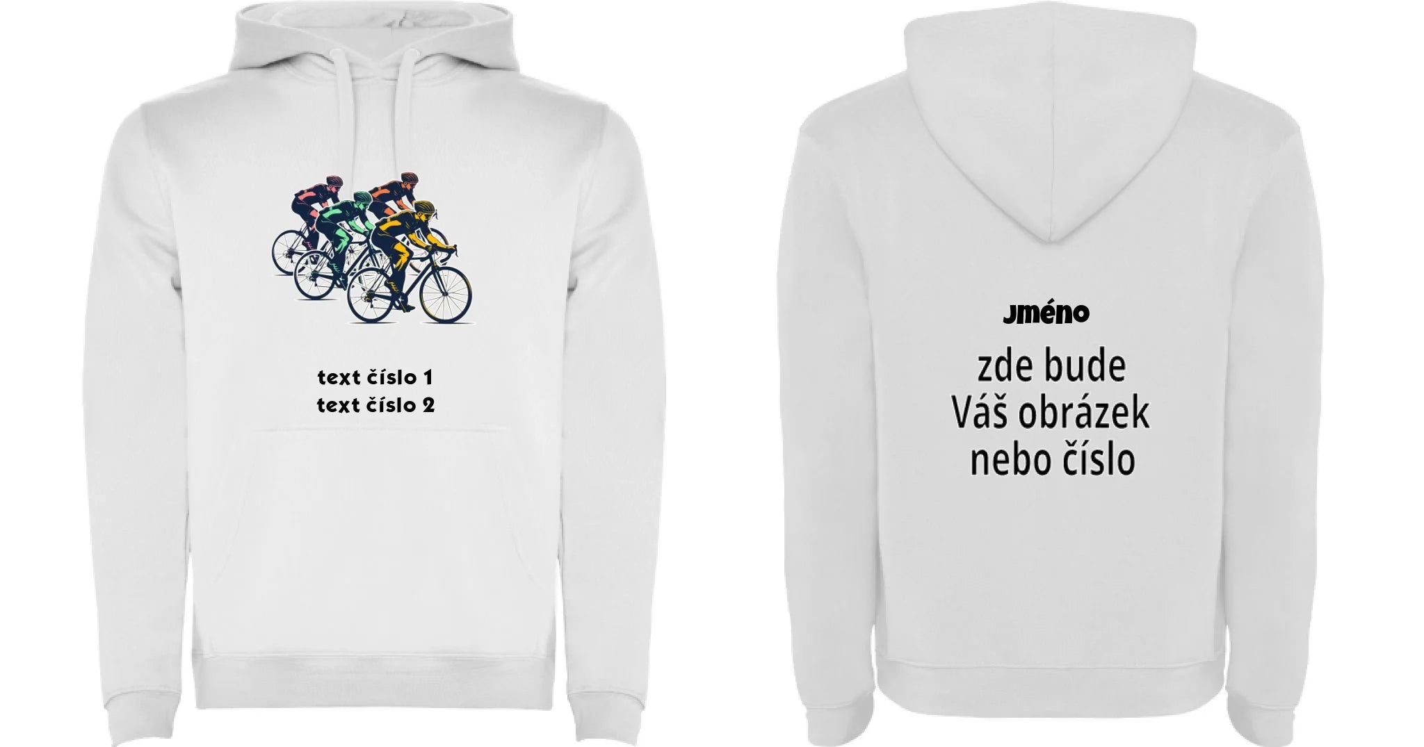 DĚTSKÁ MIKINA S KAPUCÍ s motivem KOLO, PLAVÁNÍ výběr z 25+ obrázků, možnost doplnit vlastní texty motiv dopředu a na záda vlastní potisk