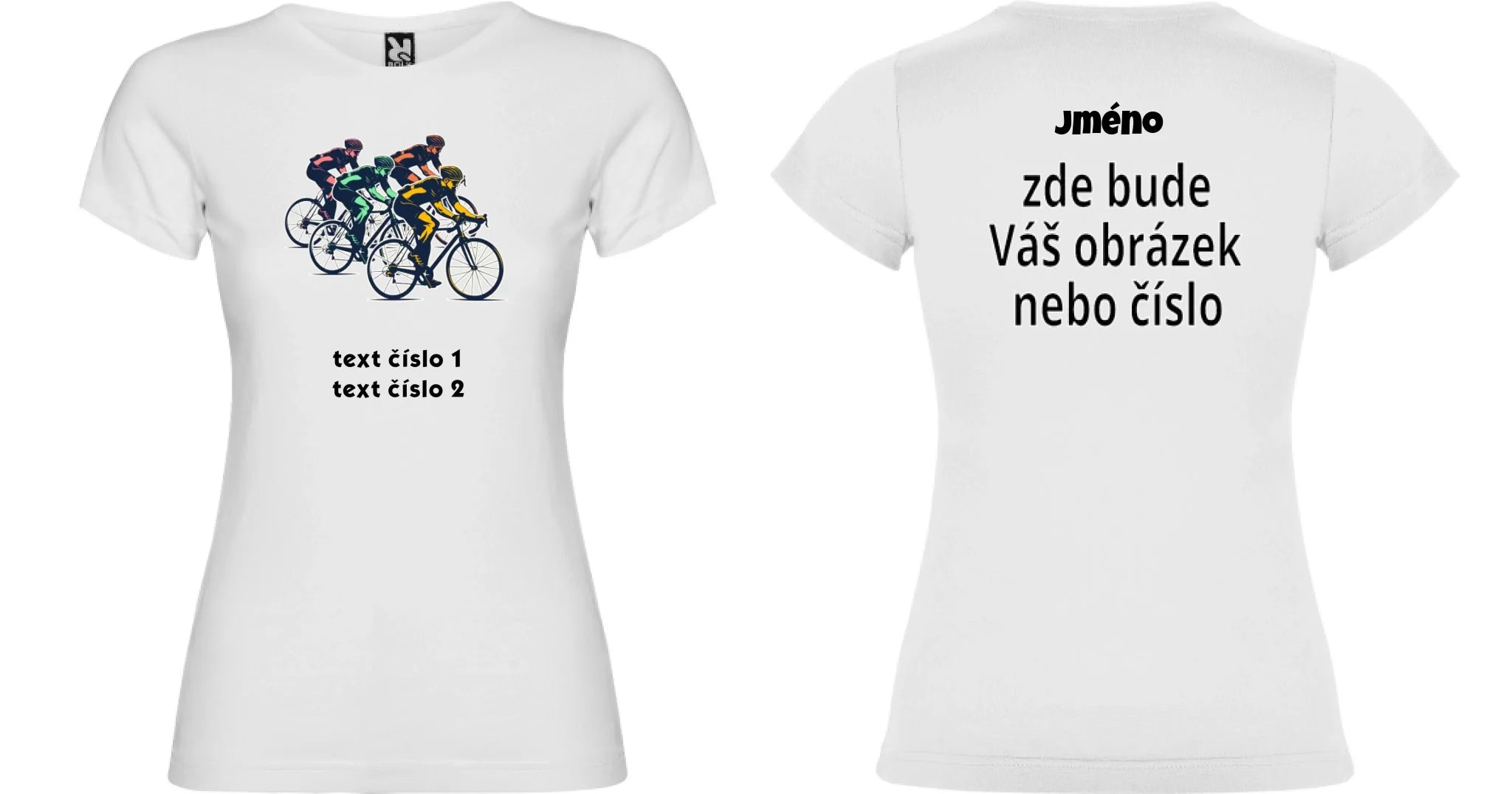 DÁMSKÉ TRIČKO s motivem KOLO, PLAVÁNÍ výběr z 20+ obrázků, možnost doplnit vlastní texty motiv dopředu a na záda vlastní potisk Bílá