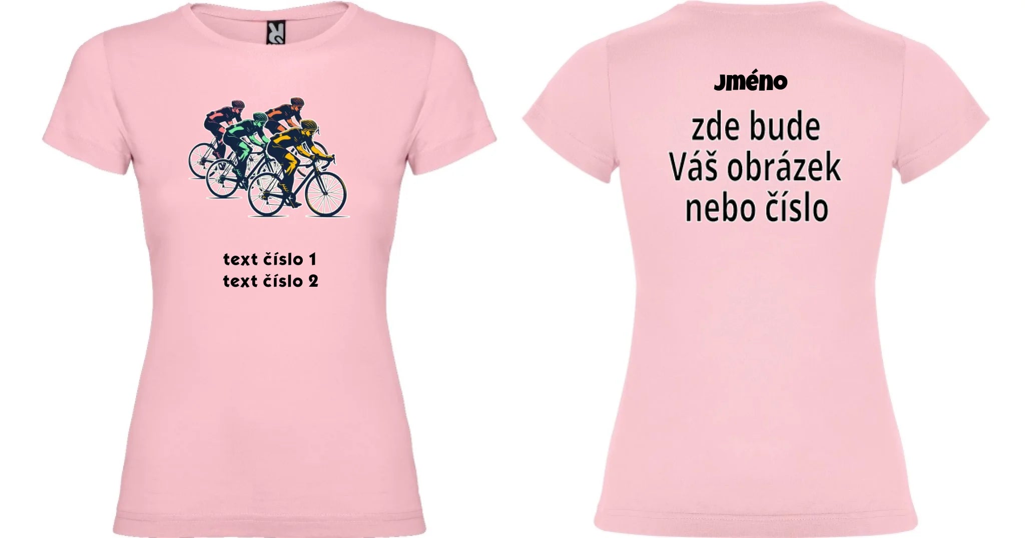 DÁMSKÉ TRIČKO s motivem KOLO, PLAVÁNÍ výběr z 20+ obrázků, možnost doplnit vlastní texty motiv dopředu a na záda vlastní potisk Světle růžová