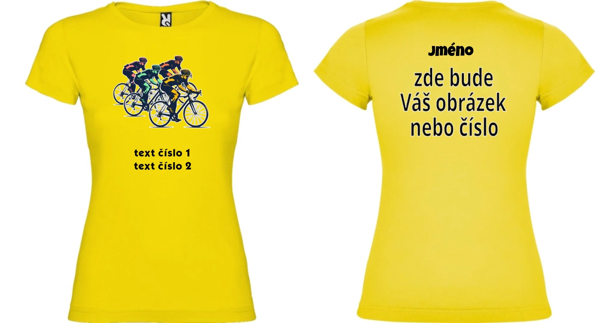 DÁMSKÉ TRIČKO s motivem KOLO, PLAVÁNÍ výběr z 20+ obrázků, možnost doplnit vlastní texty motiv dopředu a na záda vlastní potisk Žlutá