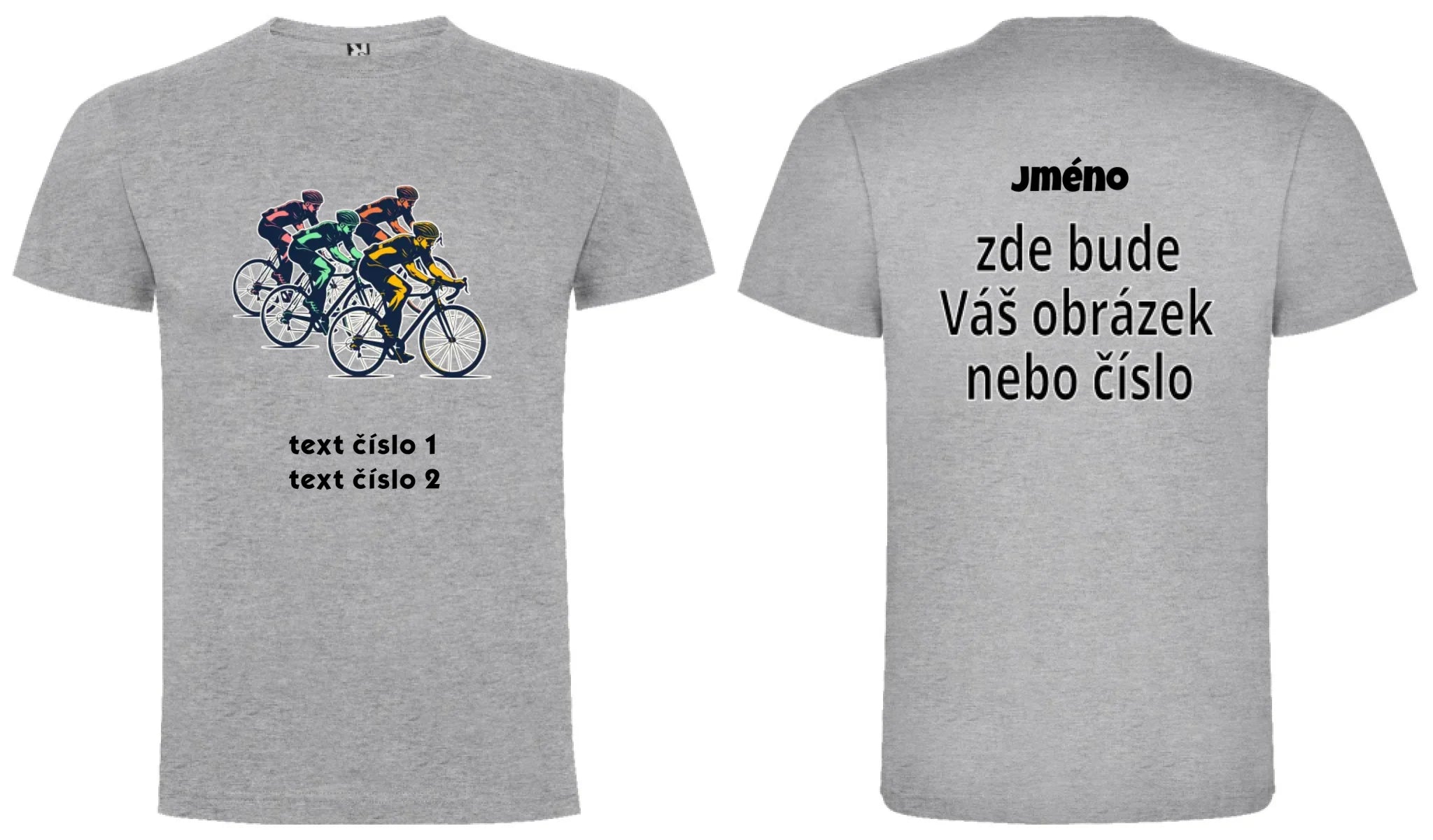 PÁNSKÉ TRIČKO s motivem KOLO, PLAVÁNÍ výběr z 20+ obrázků, možnost doplnit vlastní texty motiv dopředu a na záda vlastní potisk Melír
