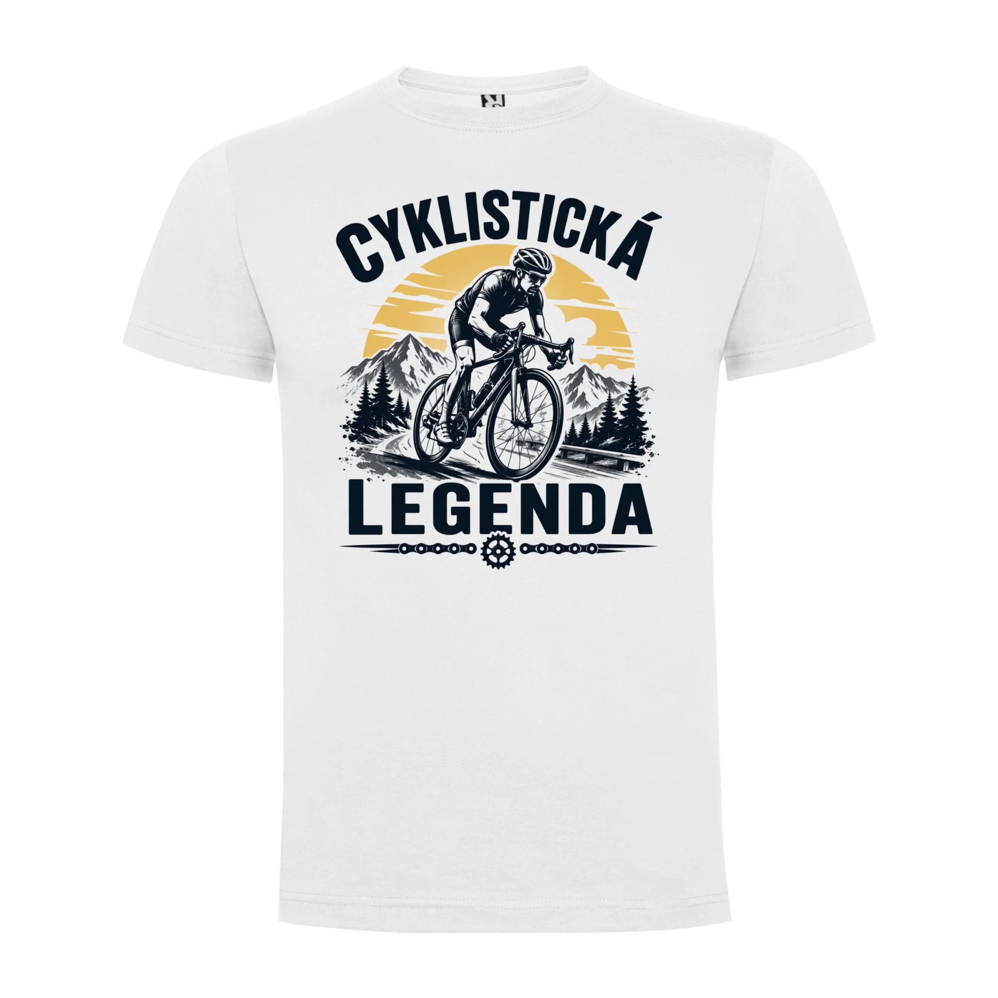 PÁNSKÉ TRIČKO CYKLISTICKÁ LEGENDA s možností dotisku jména, čísla, obrázku jen motiv dopředu Bílá