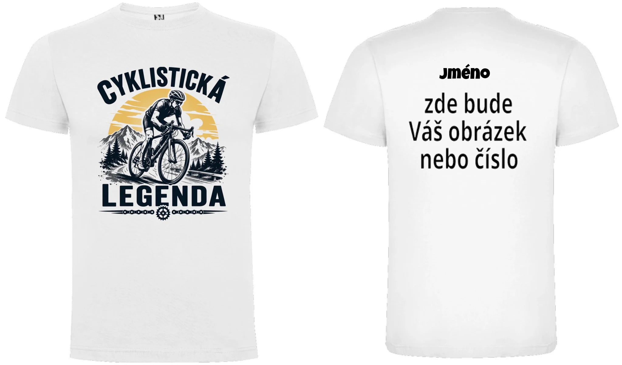 PÁNSKÉ TRIČKO CYKLISTICKÁ LEGENDA s možností dotisku jména, čísla, obrázku motiv dopředu a na záda vlastní potisk Bílá