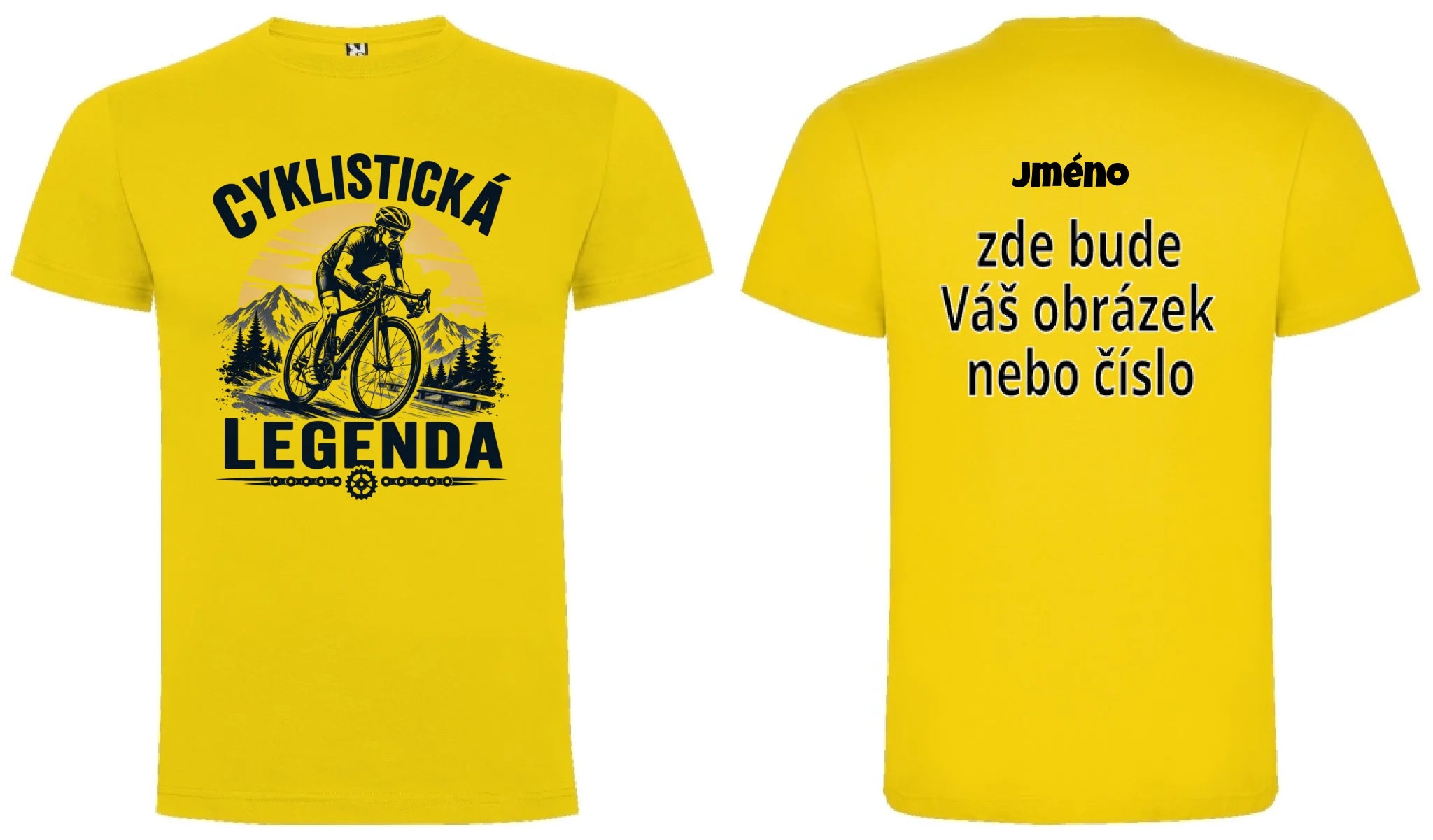 PÁNSKÉ TRIČKO CYKLISTICKÁ LEGENDA s možností dotisku jména, čísla, obrázku motiv dopředu a na záda vlastní potisk Žlutá