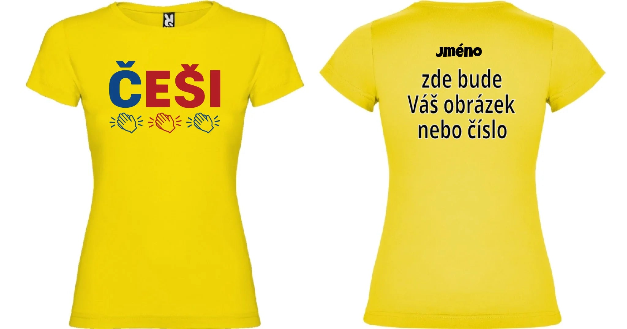 DÁMSKÉ TRIČKO ČEŠI 5+ motivů s možností dotisku jména, čísla, obrázku motiv dopředu a na záda vlastní potisk Žlutá