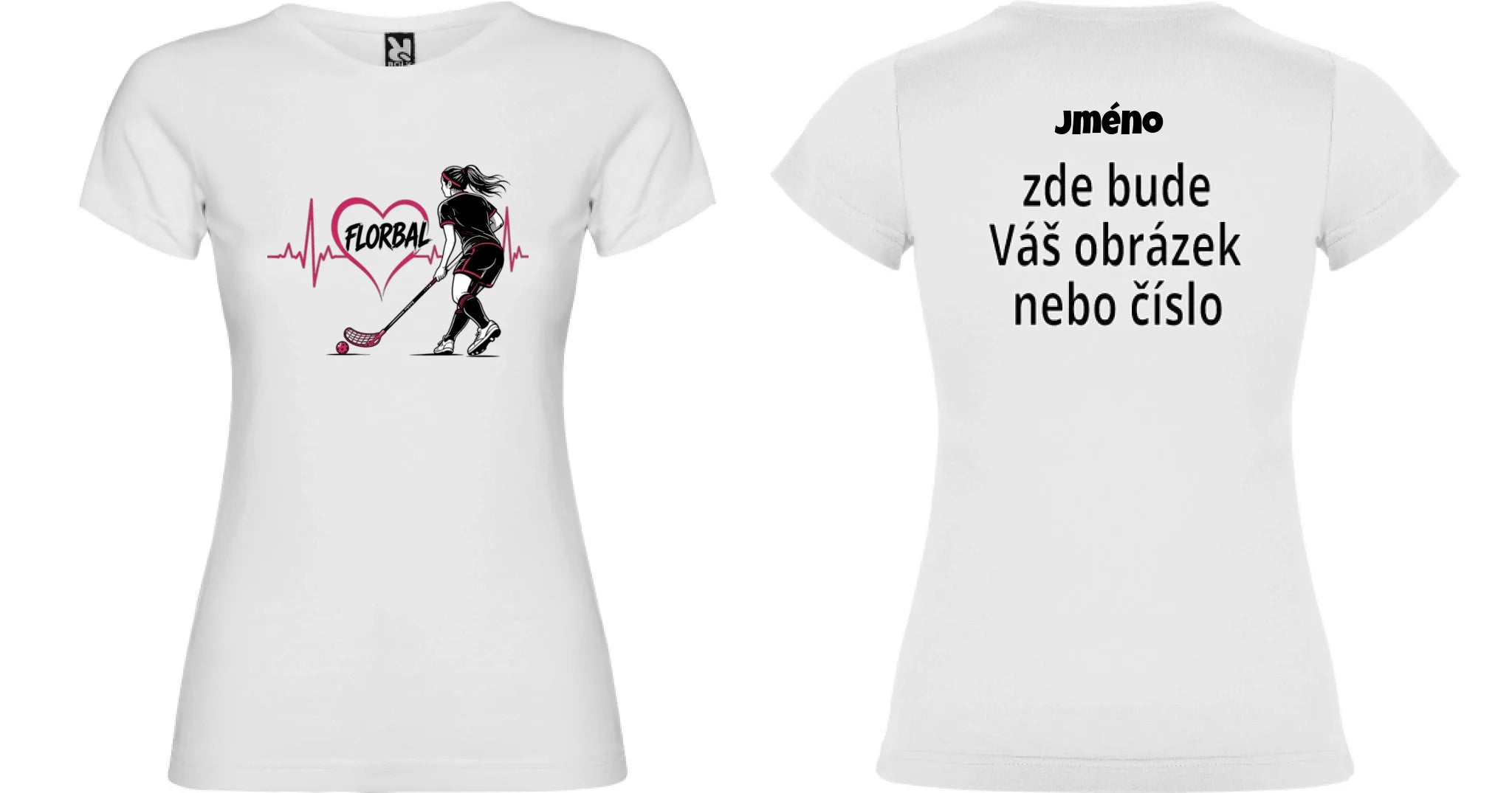 DÁMSKÉ TRIČKO FLORBAL HEARTBEAT s možností dotisku jména, čísla, obrázku motiv dopředu a na záda vlastní potisk
