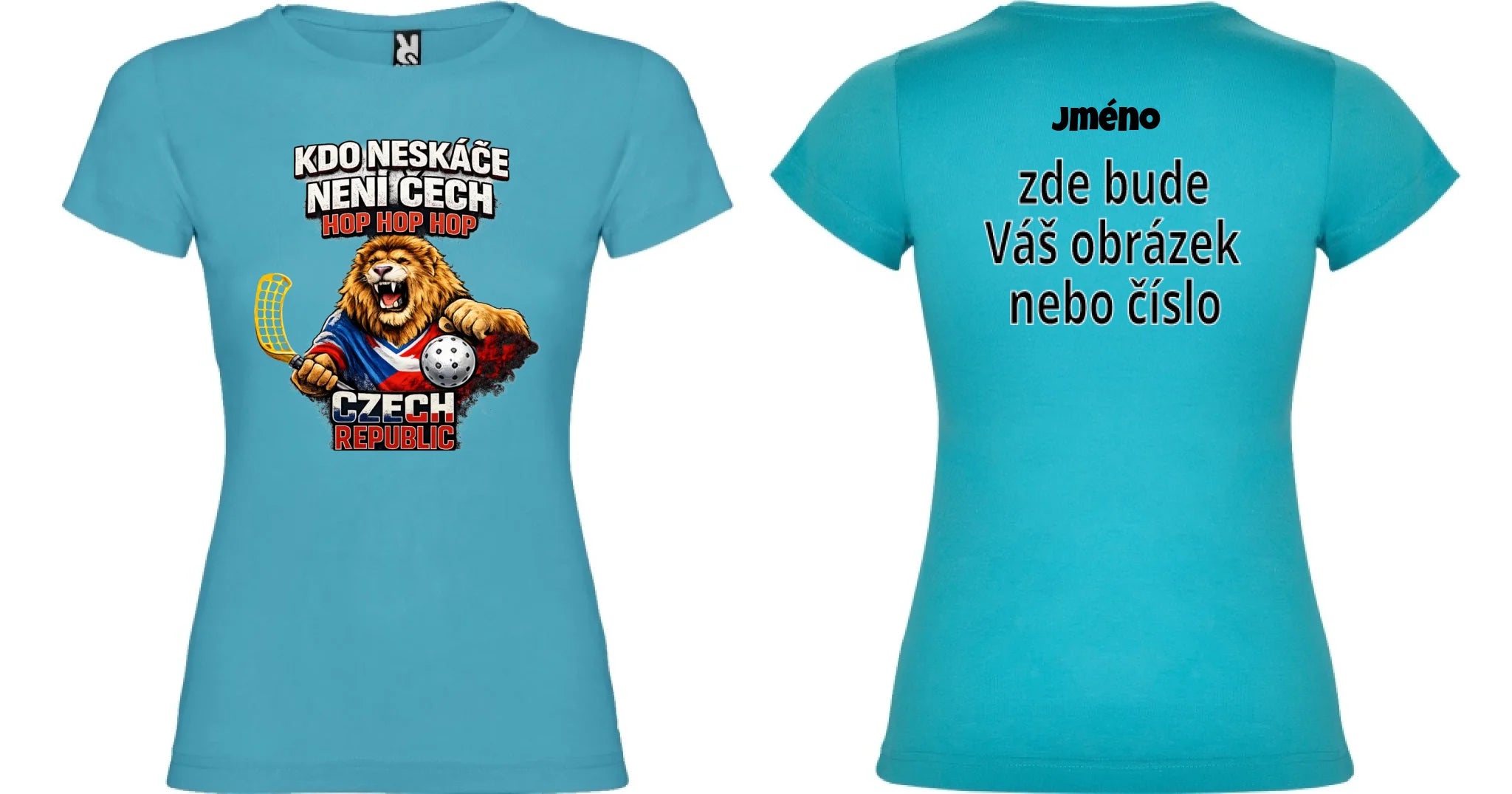 DÁMSKÉ TRIČKO FLORBAL KDO NESKÁČE NENÍ ČECH s možností dotisku jména, čísla, obrázku