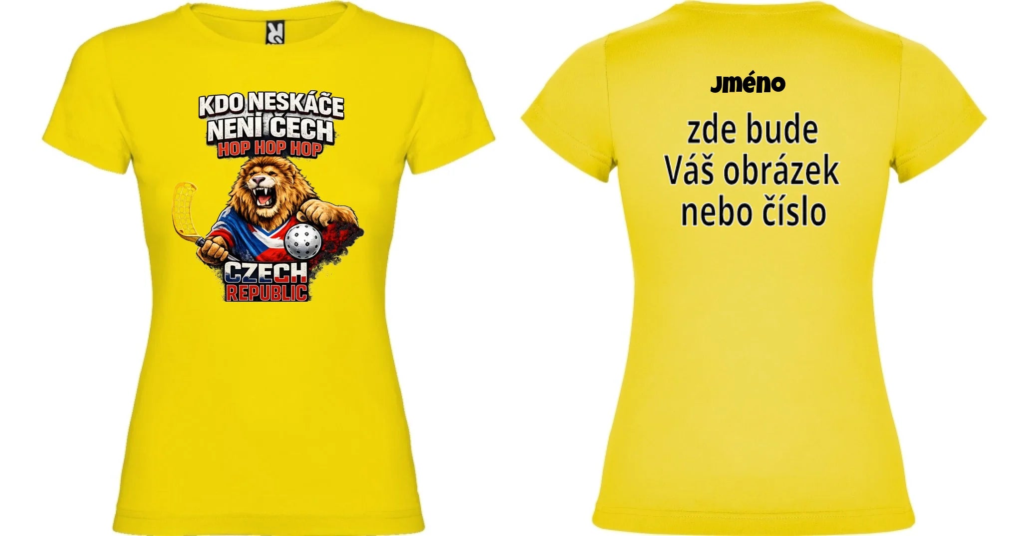 DÁMSKÉ TRIČKO FLORBAL KDO NESKÁČE NENÍ ČECH s možností dotisku jména, čísla, obrázku