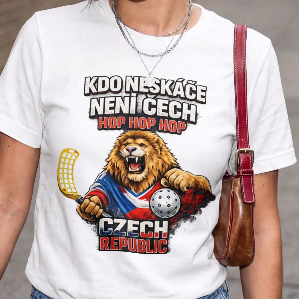 DÁMSKÉ TRIČKO FLORBAL KDO NESKÁČE NENÍ ČECH s možností dotisku jména, čísla, obrázku