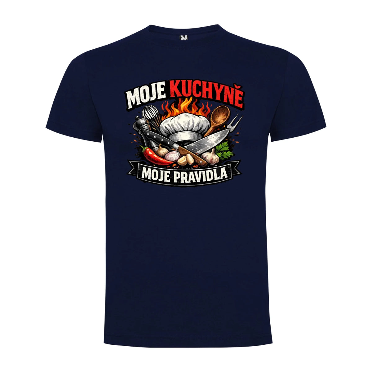 PÁNSKÉ TRIČKO MOJE KUCHYNĚ MOJE PRAVIDLA s možností dotisku jména, čísla, obrázku jen motiv dopředu Námořnická modrá