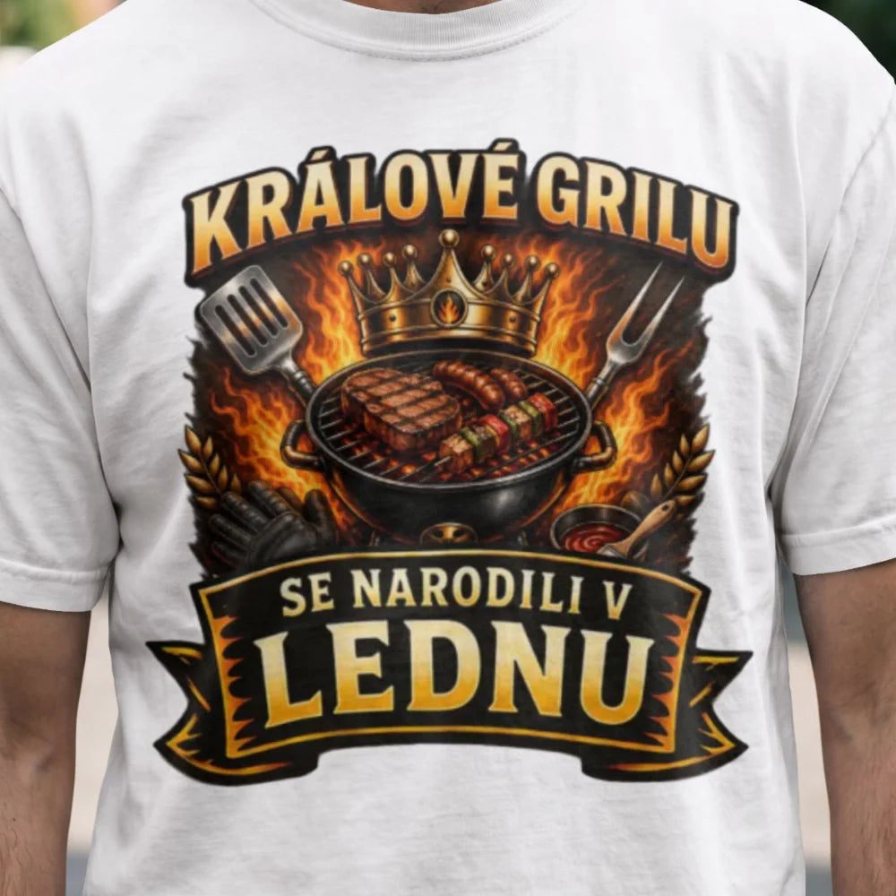 PÁNSKÉ TRIČKO KRÁLOVÉ GRILU SE NARODILI V doplníte měsíc, s možností dotisku jména, čísla, obrázku