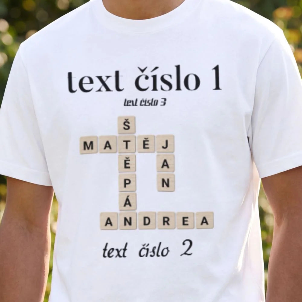 PÁNSKÉ TRIČKO s motivem SCRABLE (vložíte jména, doplníte texty)