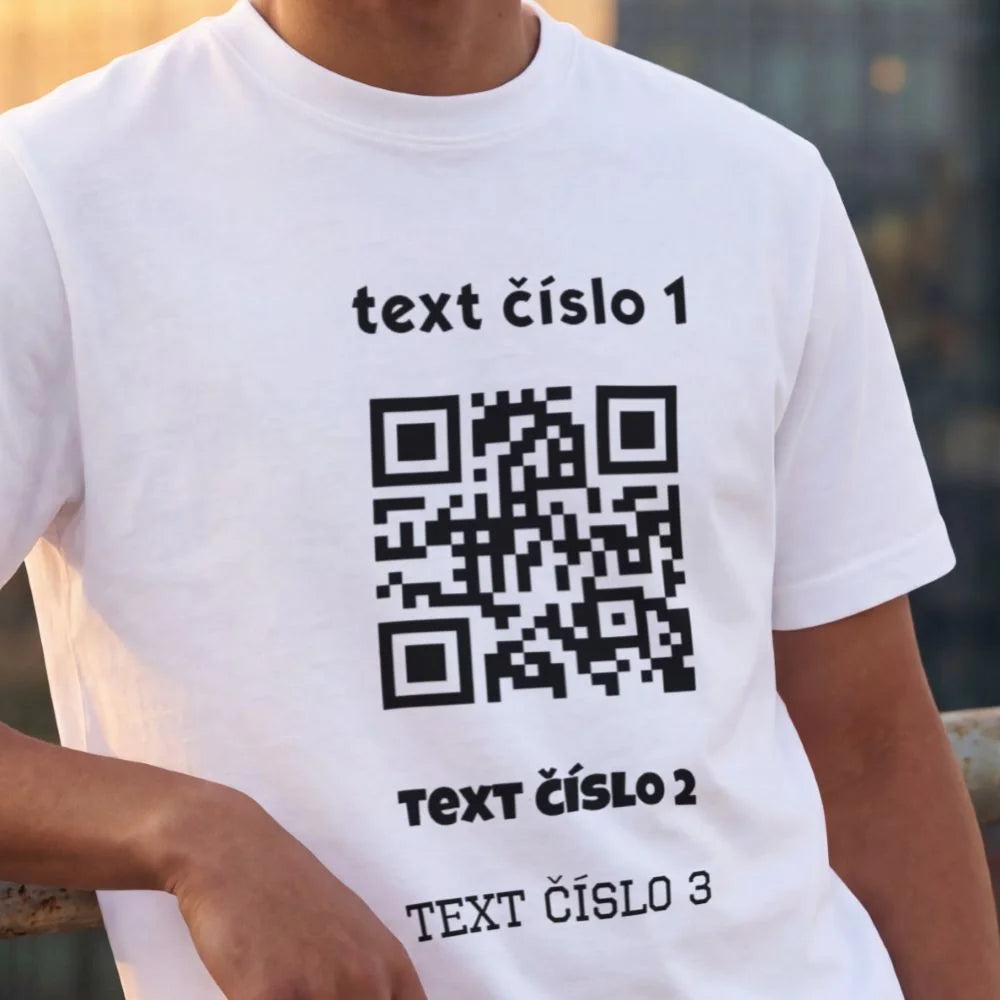 PÁNSKÉ TRIČKO s motivem QR KÓD (vložíte url adresu, můžete vložit vlastní texty)