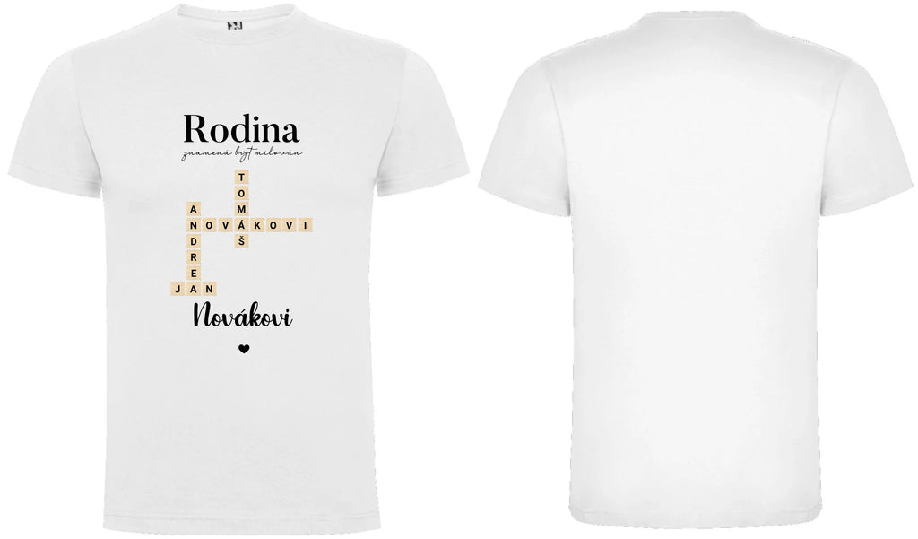 PÁNSKÉ TRIČKO s motivem RODINA SCRABLE (vložíte jména, doplníte texty)