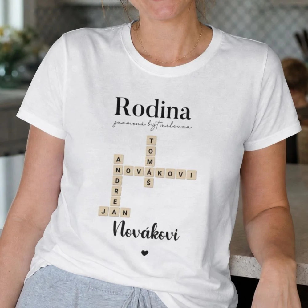 DÁMSKÉ TRIČKO s motivem RODINA SCRABLE (vložíte jména, doplníte texty)