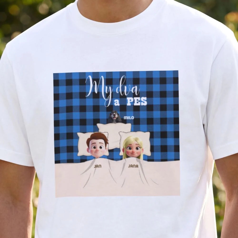 PÁNSKÉ TRIČKO s potiskem MY DVA A PES (přizpůsobte si motiv na míru)