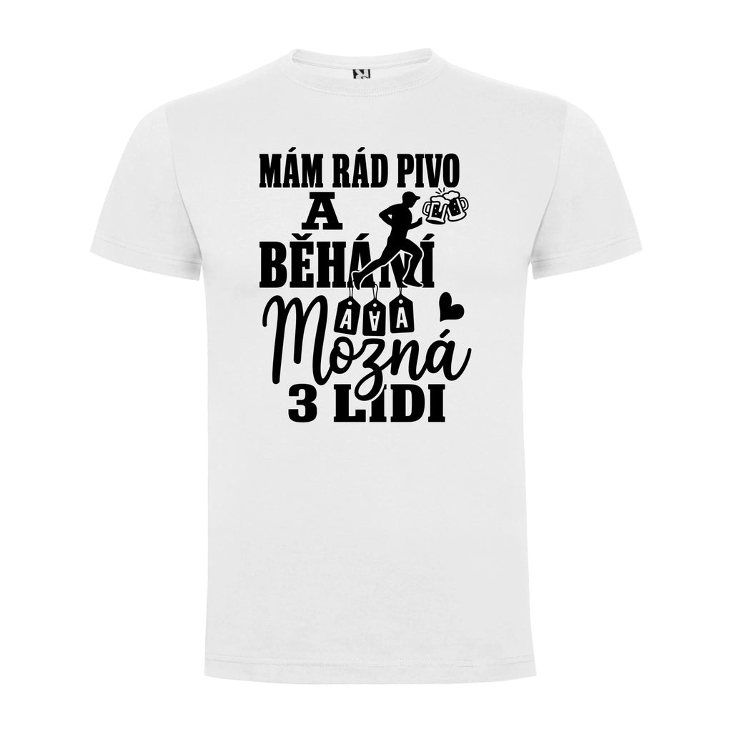 PÁNSKÉ TRIČKO MÁM RÁD PIVO A BĚHÁNÍ s možností dotisku jména, čísla, obrázku jen motiv dopředu Bílá