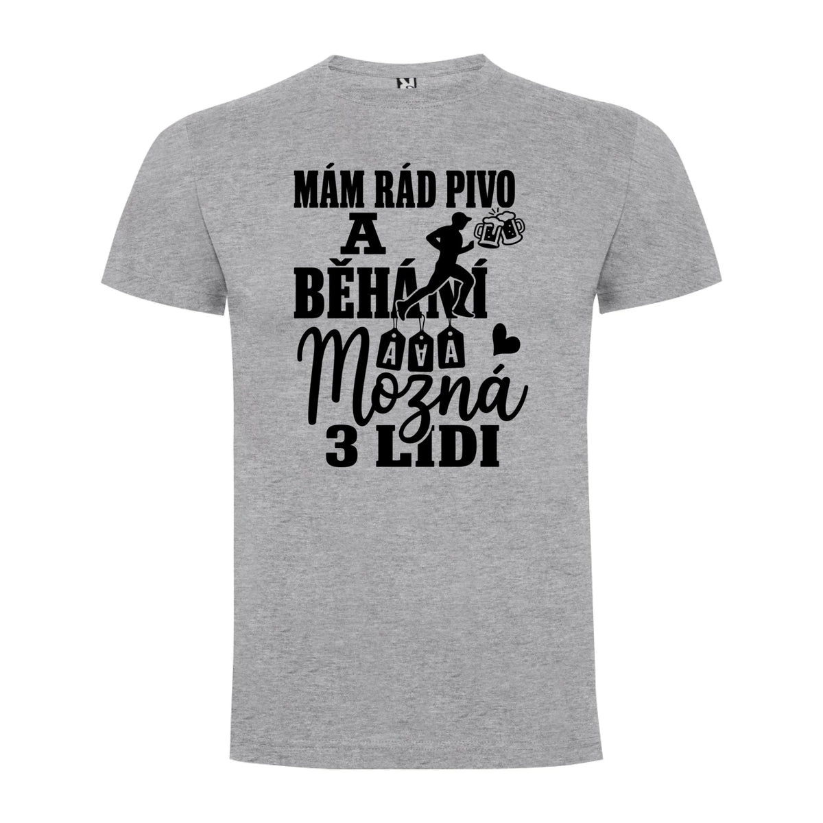 PÁNSKÉ TRIČKO MÁM RÁD PIVO A BĚHÁNÍ s možností dotisku jména, čísla, obrázku jen motiv dopředu Melír