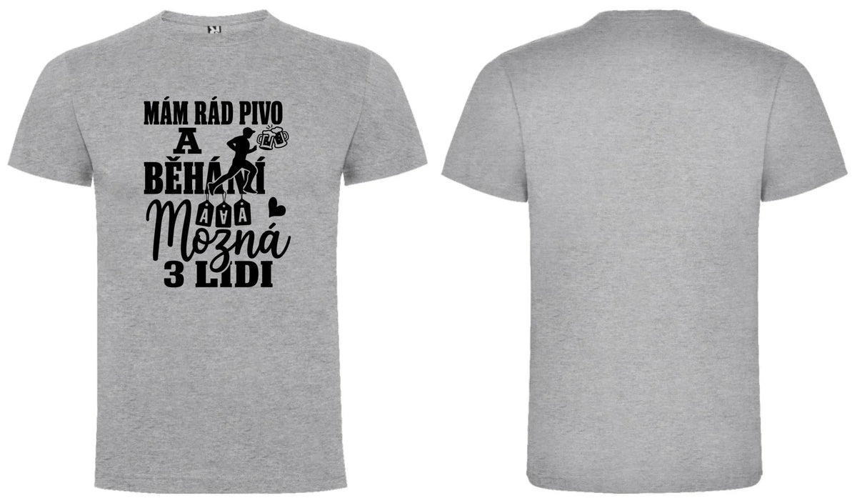 PÁNSKÉ TRIČKO MÁM RÁD PIVO A BĚHÁNÍ s možností dotisku jména, čísla, obrázku motiv dopředu a na záda vlastní potisk Melír