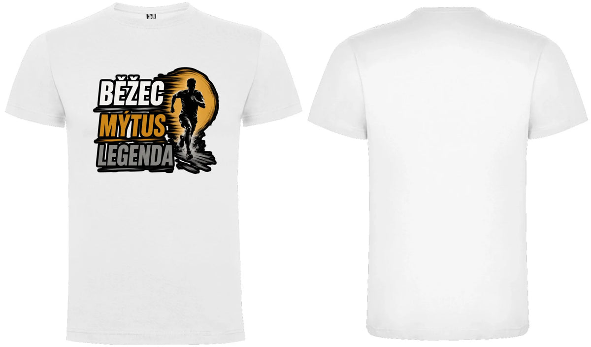 PÁNSKÉ TRIČKO BĚŽEC MÝTUS LEGENDA s možností dotisku jména, čísla, obrázku motiv dopředu a na záda vlastní potisk Bílá