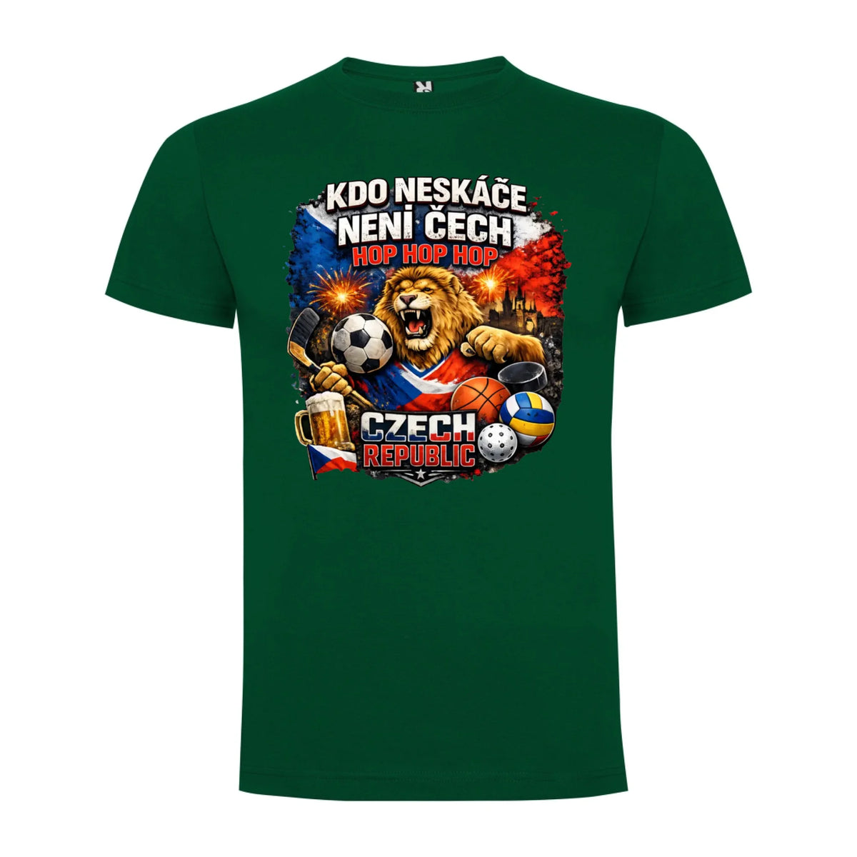CHLAPECKÉ TRIČKO KDO NESKÁČE NENÍ ČECH s možností dotisku jména, čísla, obrázku potisk jen dopředu chlapecké DOGO Tmavě zelená