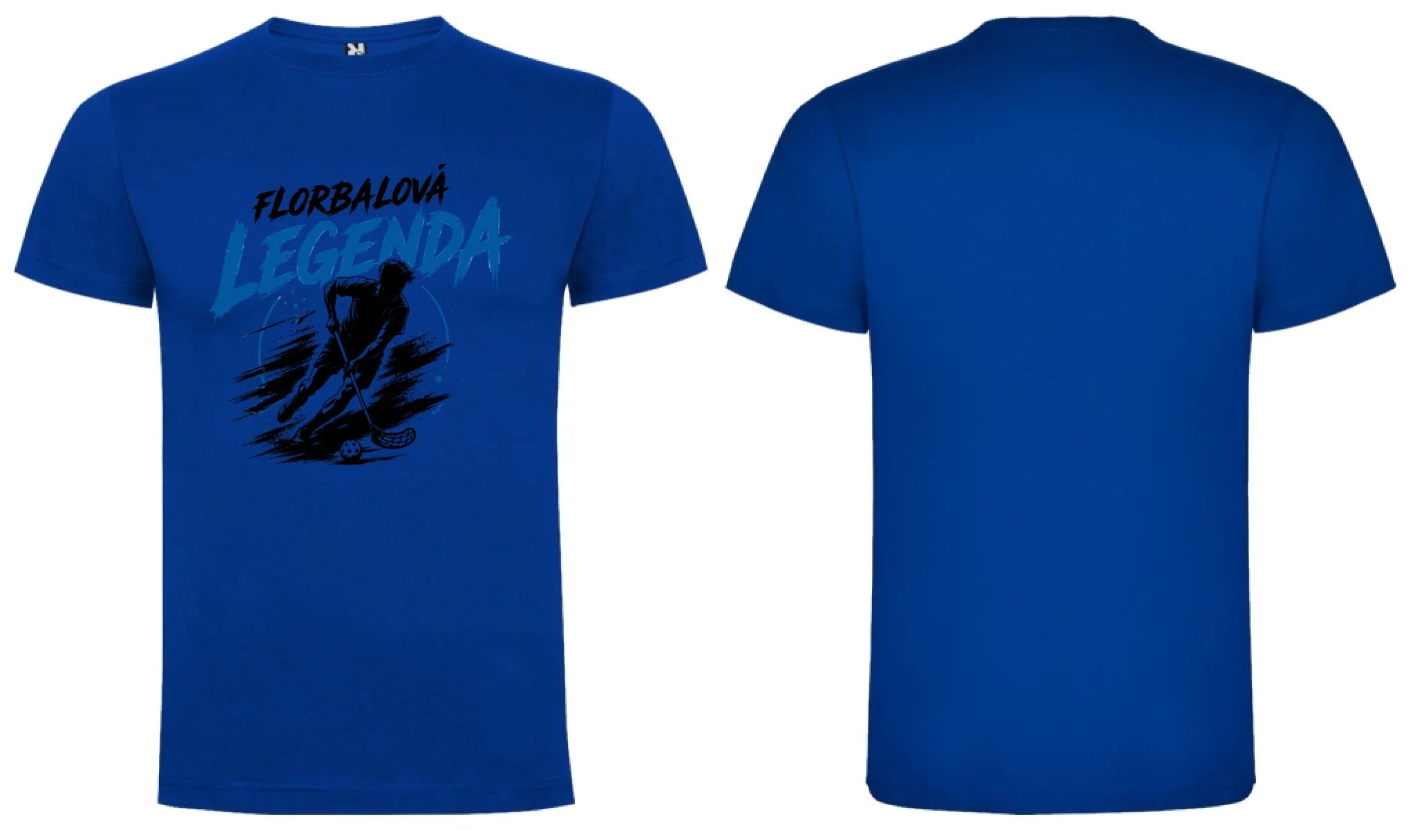 PÁNSKÉ TRIČKO FLORBALOVÁ LEGENDA s možností dotisku jména, čísla, obrázku motiv dopředu a na záda vlastní potisk Modrá