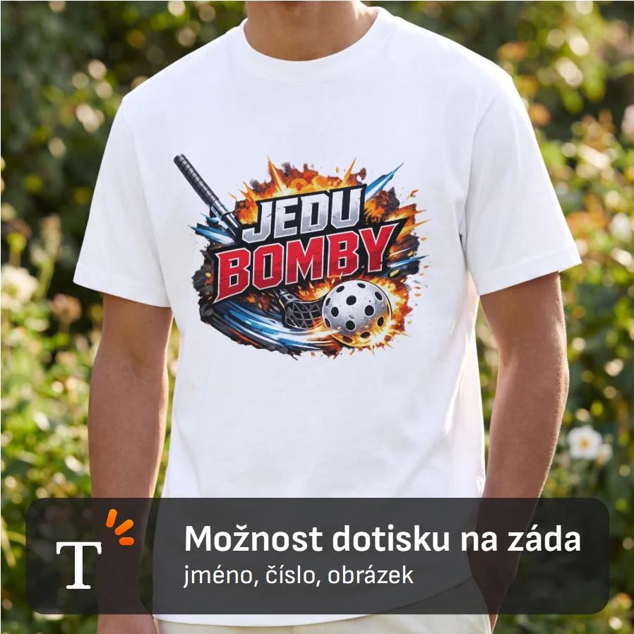 PÁNSKÉ TRIČKO FLORBAL JEDU BOMBY s možností dotisku jména, čísla, obrázku