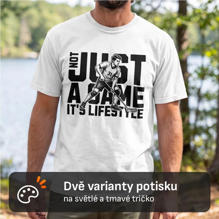 PÁNSKÉ TRIČKO FLORBAL NOT JUST A GAME s možností dotisku jména, čísla, obrázku