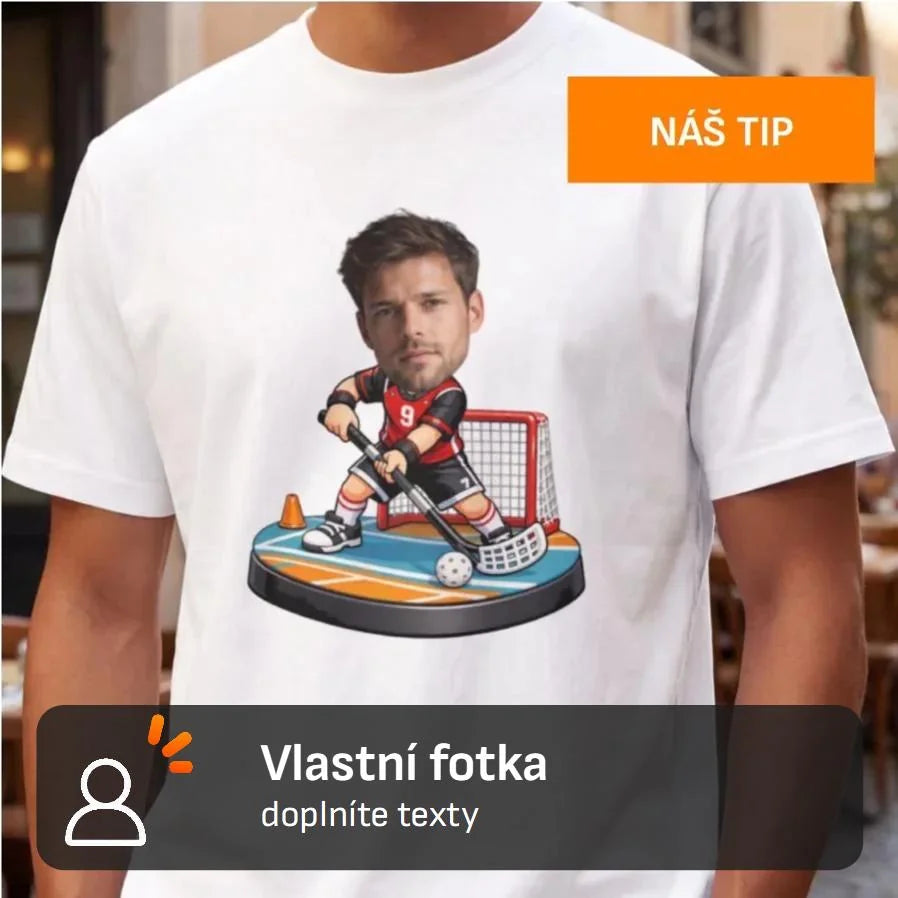 PÁNSKÉ TRIČKO FLORBAL s vlastní fotkou s možností dotisku jména, čísla, obrázku