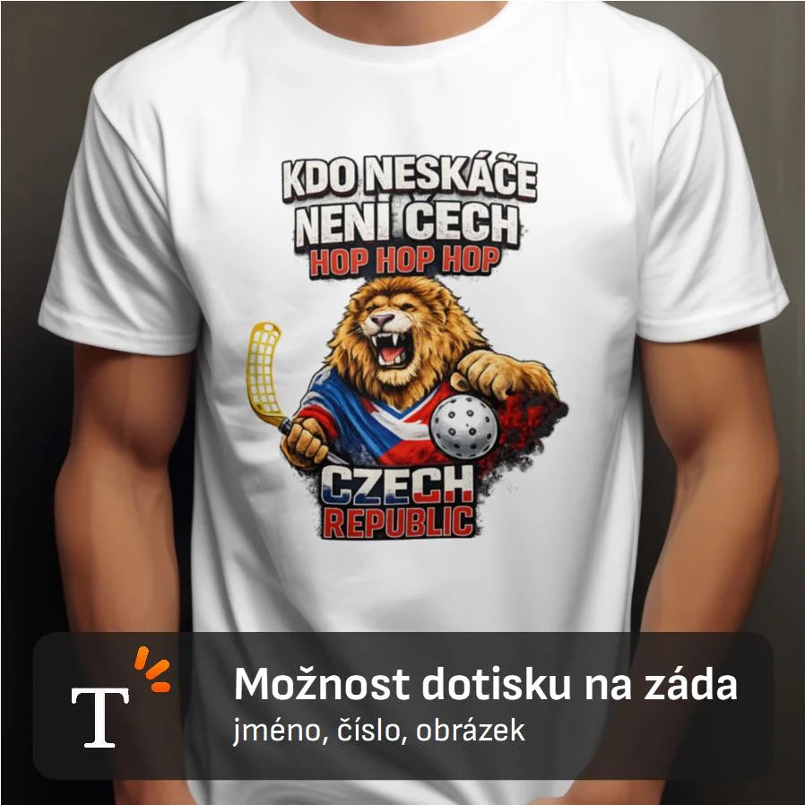 PÁNSKÉ TRIČKO FLORBAL KDO NESKÁĆE NENÍ ČECH s možností dotisku jména, čísla, obrázku