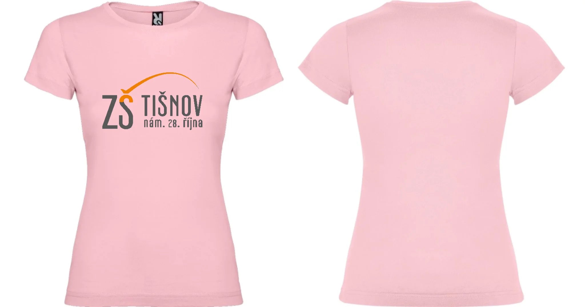 ZŠ Tišnov dívčí tričko motiv dopředu a na záda vlastní potisk Světle růžová