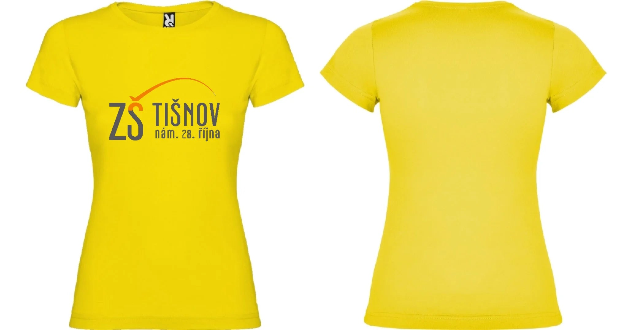 ZŠ Tišnov dámské tričko motiv dopředu a na záda vlastní potisk Žlutá