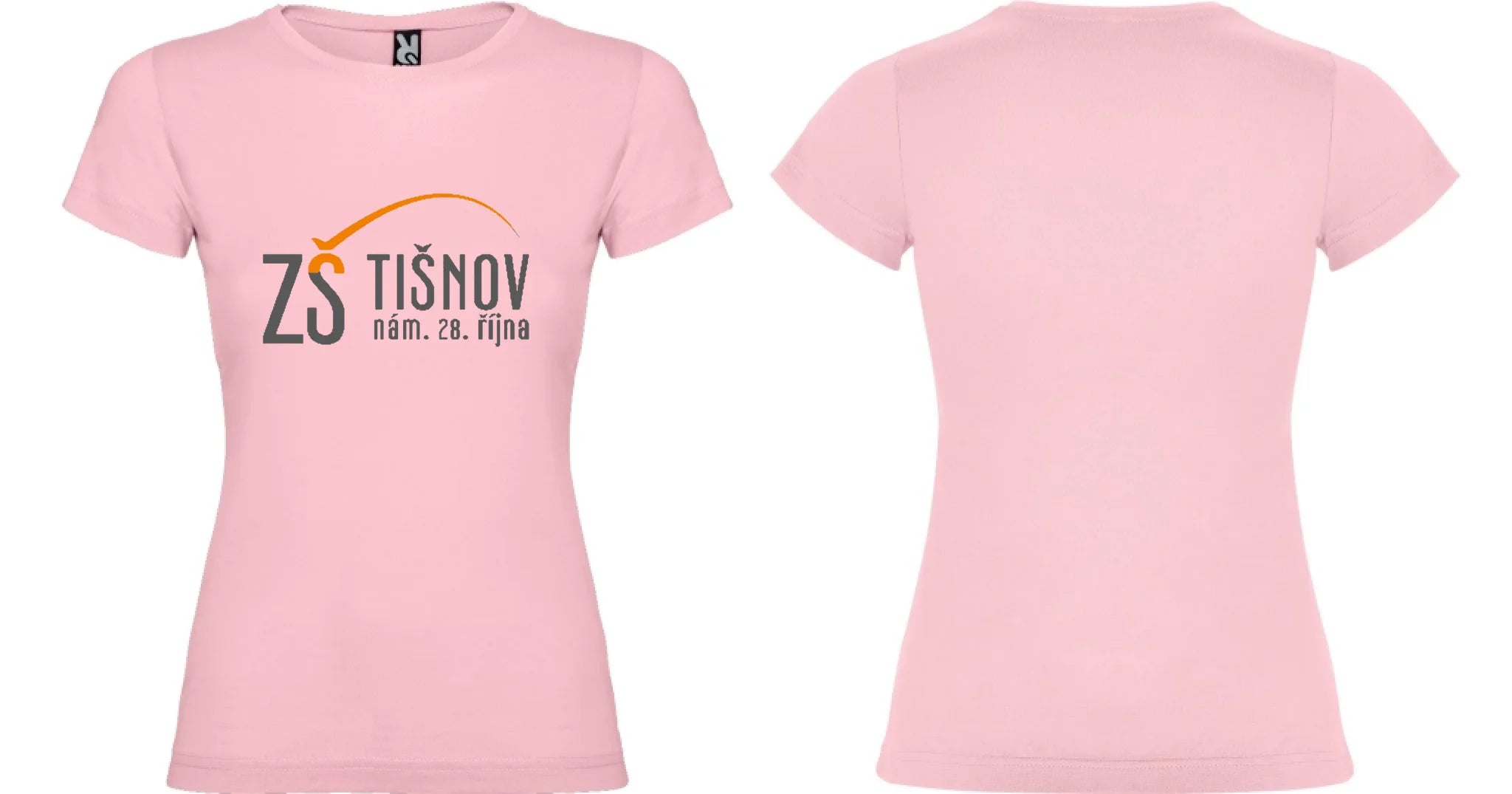 ZŠ Tišnov dámské tričko motiv dopředu a na záda vlastní potisk Světle růžová