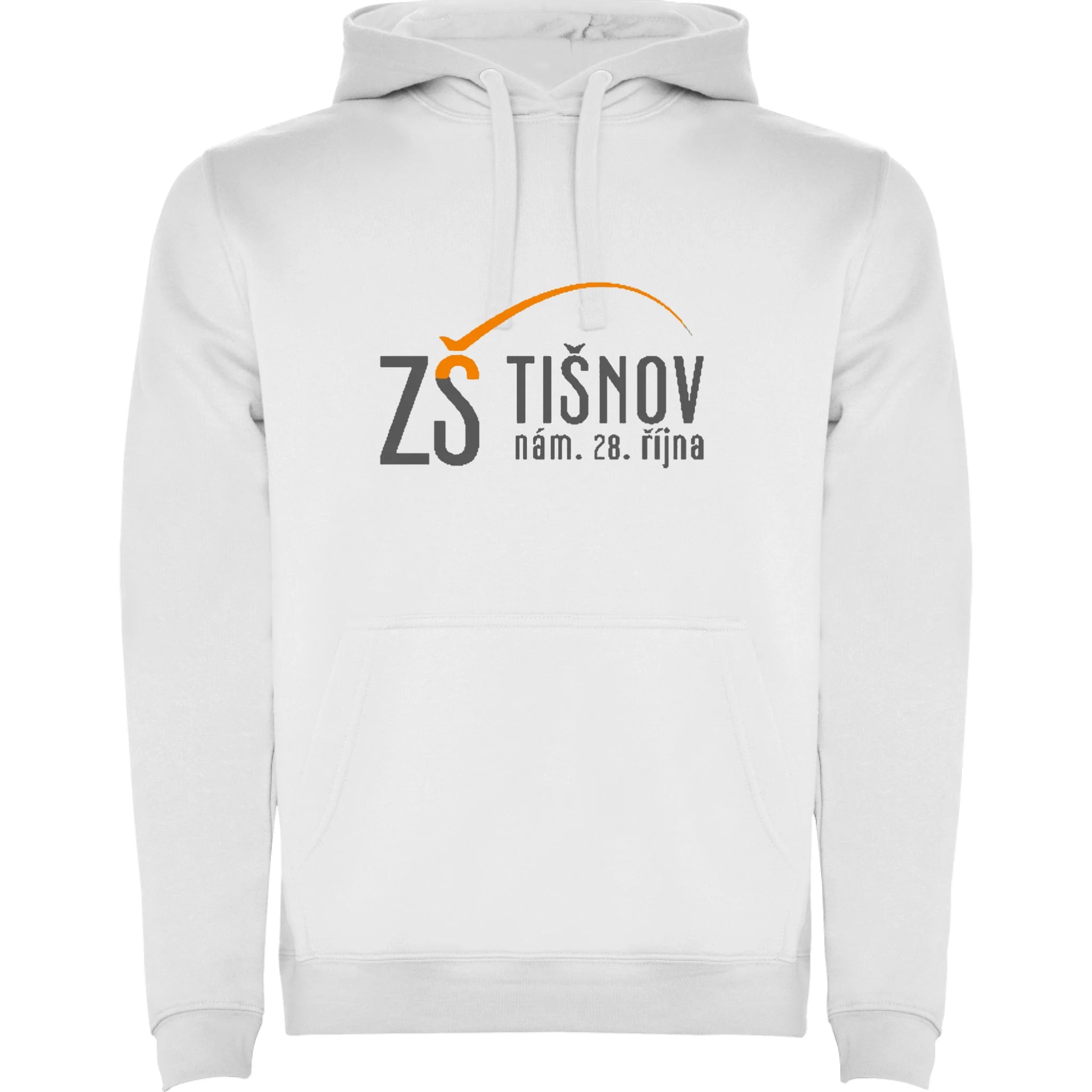 ZŠ Tišnov pánská/dětská mikina s kapucí potisk jen dopředu Bílá