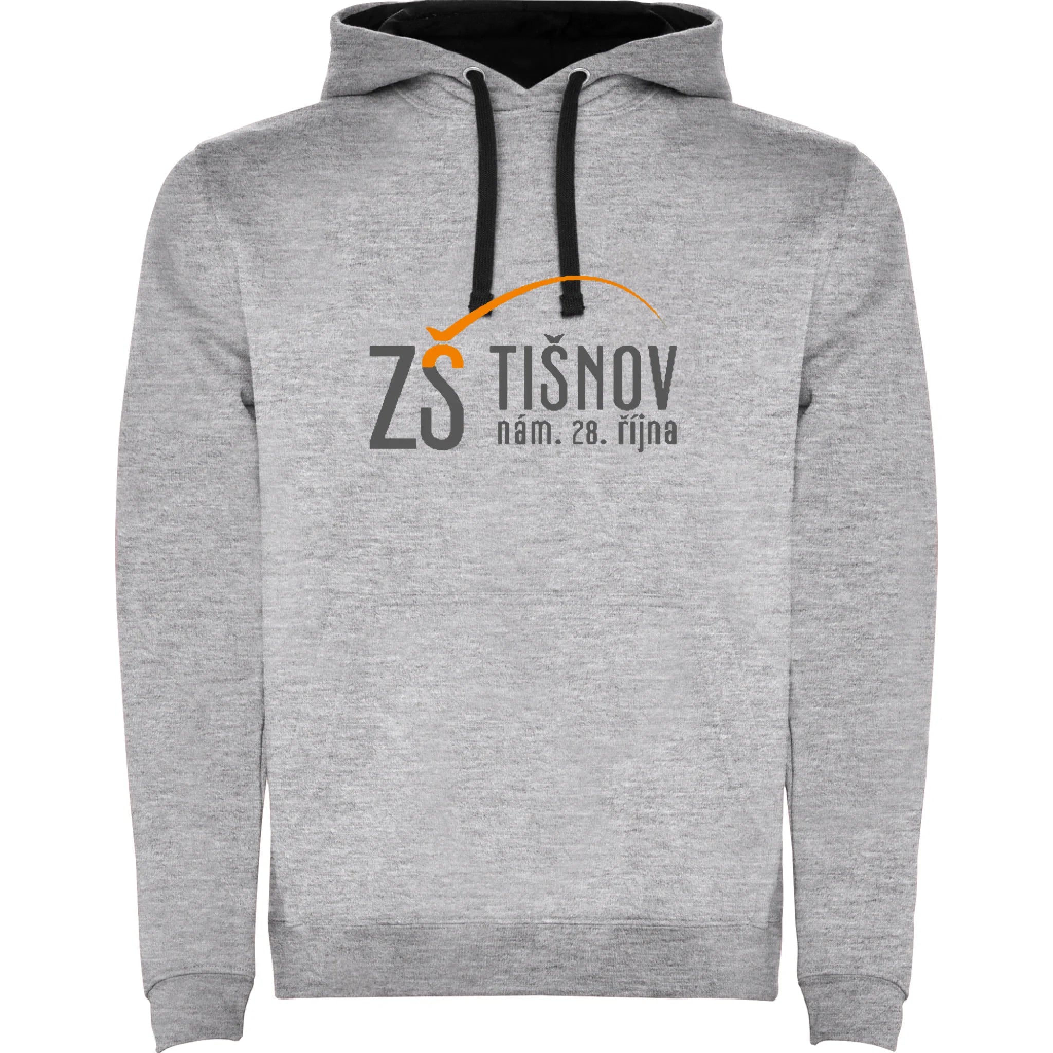ZŠ Tišnov pánská/dětská mikina s kapucí potisk jen dopředu Melír černá