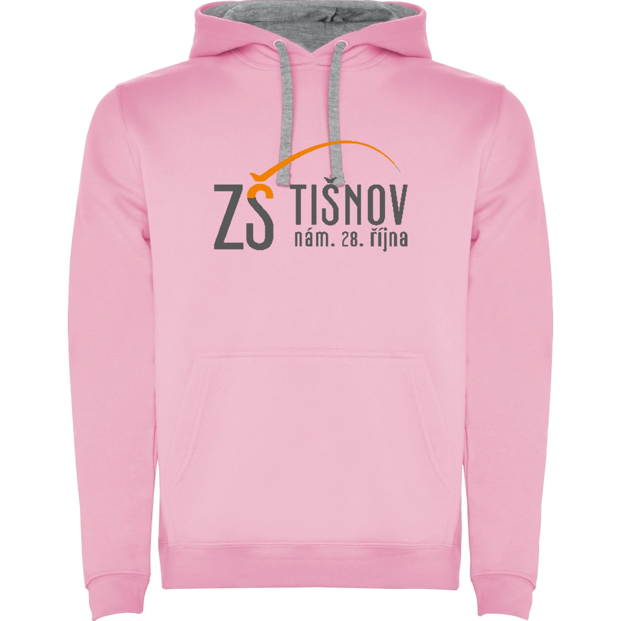 ZŠ Tišnov pánská/dětská mikina s kapucí potisk jen dopředu Růžová